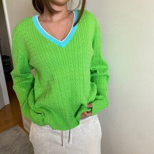 Y2K Tommy Hilfiger Cable Knit Sweater Green Japan XL Tennis Prep